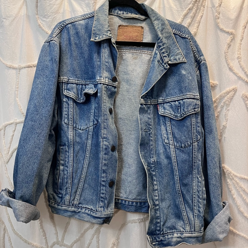 Levi Denim Jacket with Rebel Rebel David Bowie Handpainted Graphic - Picture 2 of 4